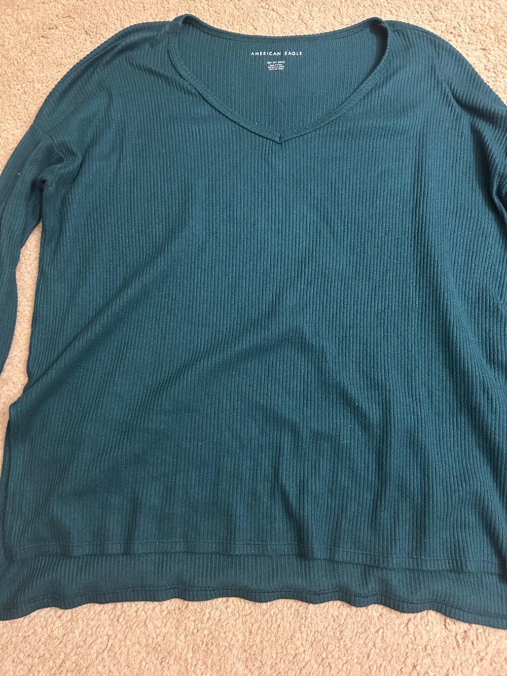 American Eagle Outfitters Teal Ribbed V-Neck Sweater